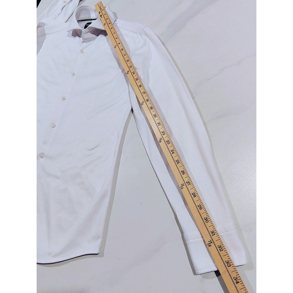 Hugo Boss Slim Fit Stretch Dress Shirt Mens 14.5 White Long Sleeve Spread Small - Picture 10 of 12